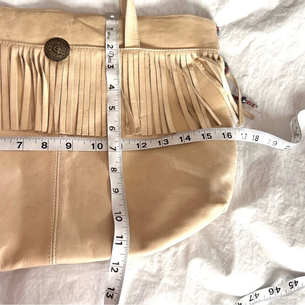 Vintage Leather Fringe Tan Tote Bag Bohemian Western